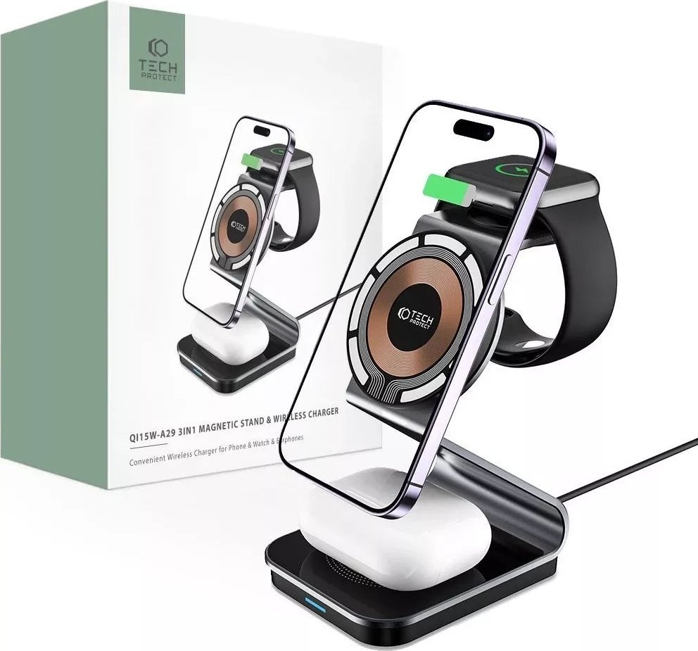 Karikues pa tel 3n1 MagSafe Qi, 15W, për iPhone Apple Watch AirPods, i bardhë