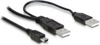 Kabllo Delock, miniUSB - 2 x USB-A, 1m, e zezë