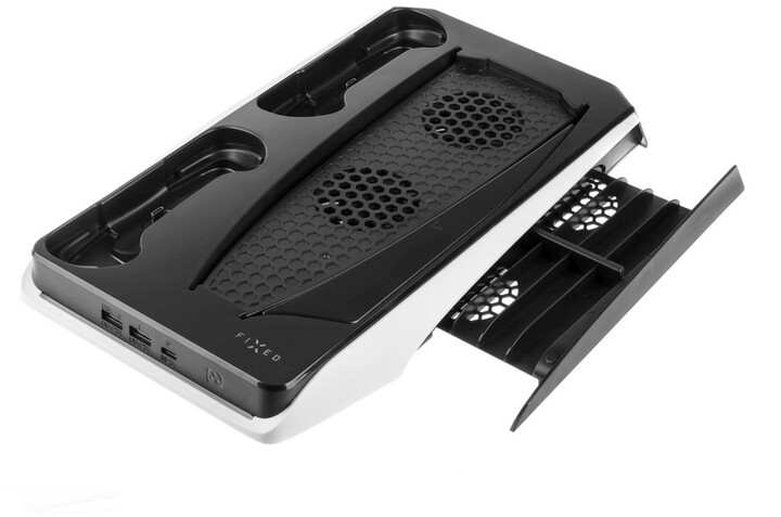[OUTLET] Stacion karikimi shumëfunksional FIXED për PlayStation 5, bardh e zi