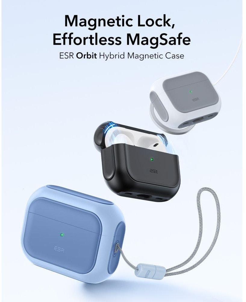 Kuti mbrojtëse ESR Orbit Hybrid HaloLock për Apple AirPods Pro 3, mbështjellëse MagSafe, Powder Blue
