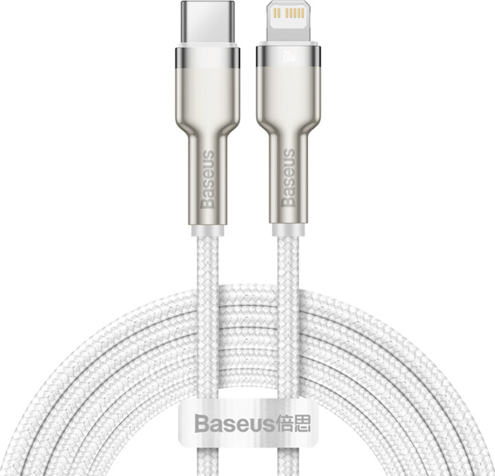 Кабел BASEUS кабел Cafule Series, USB-C - Lightning, M/M, полнење, податоци, 20W, 2m, бел