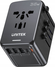 Karikues udhëtimi Unitek GaN PD35W, 5 porta USB USB C, prizë universale, i bardhë