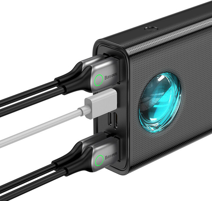 Powerbank me ekran dixhital Baseus Ambilight Overseas Edi QC, 30000mAh, 100W, i zi + kabllo USB-C/USB-C 1m, e zezë