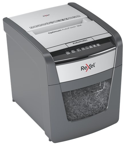 Grirës dokumentesh Rexel Optimum AutoFeed+ 50X, 50 fletë, kosh 20L, gri
