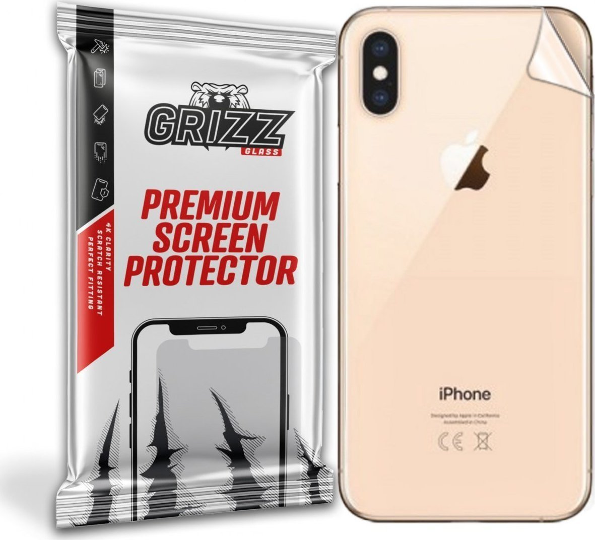 Film mbrojtës për pjesën e pasme GrizzGlass UltraSkin për Apple iPhone Xs, fleksibël, me shkëlqim, transparent