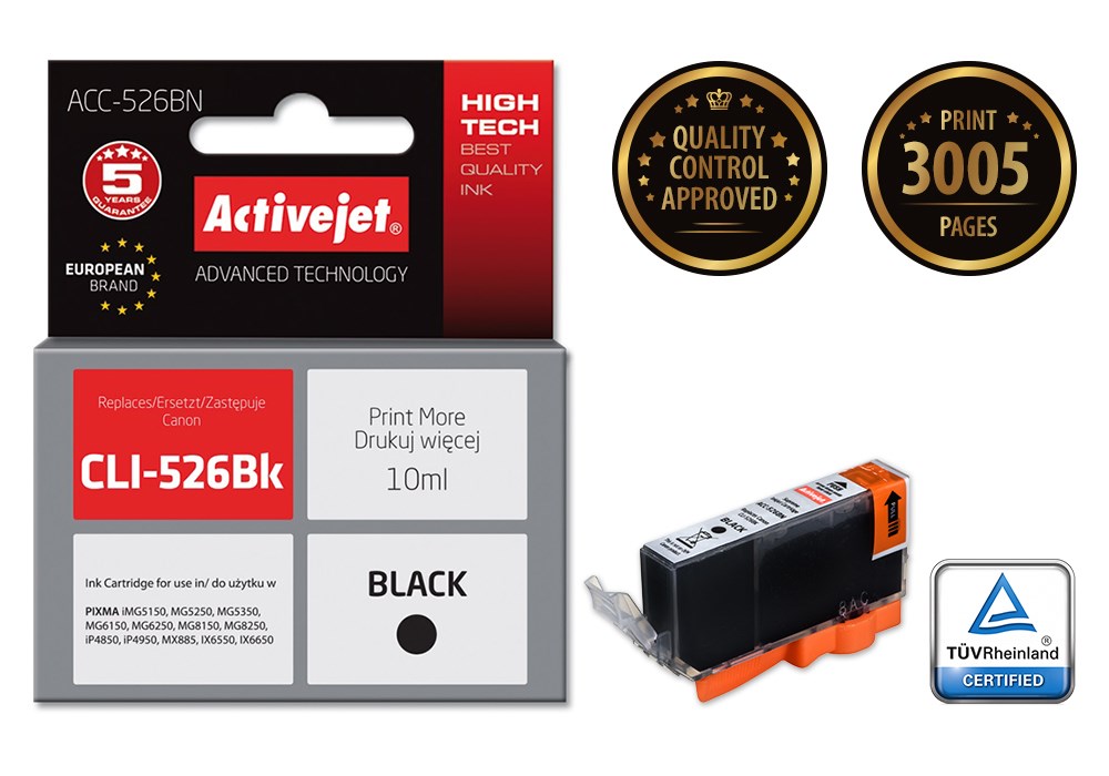 Ngjyrë për printer Activejet ACC-526BN (zëvendësim për Canon CLI-526Bk), 10 ml, e zezë