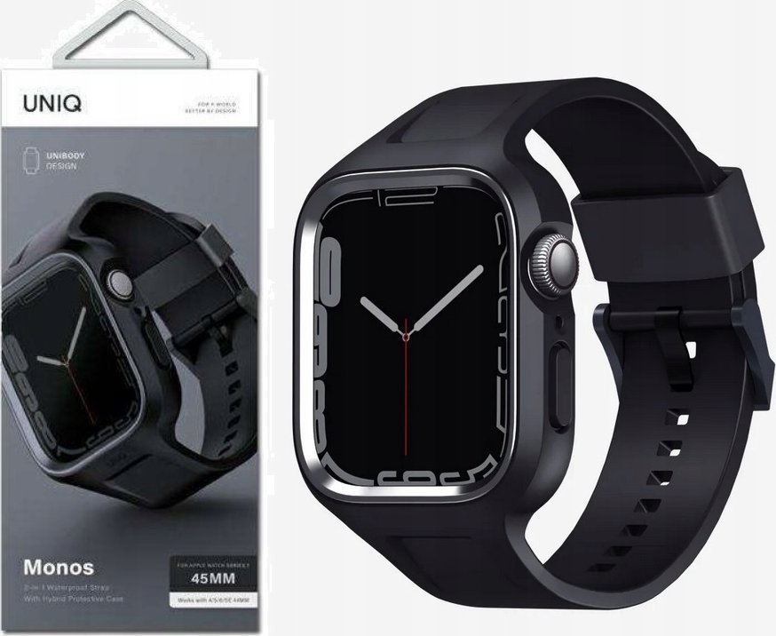 Rrip dhe mbrojtëse UNIQ Monos 2in1 për Apple Watch 44mm 45mm, plastik, e zezë