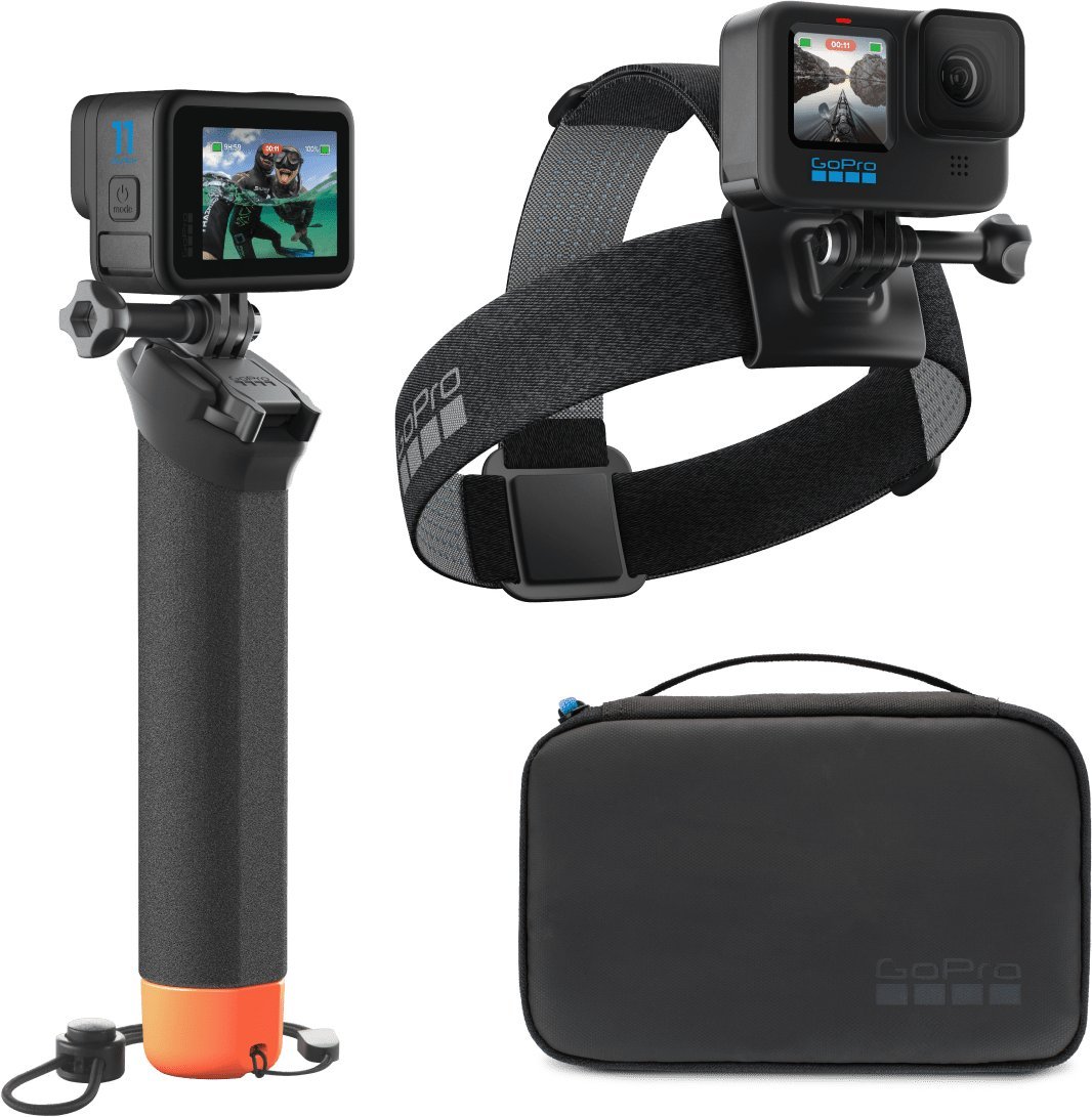 Set aksesorësh për kamera GoPro Adventure AKTES-001, me Handler dhe Head Strap, i zi