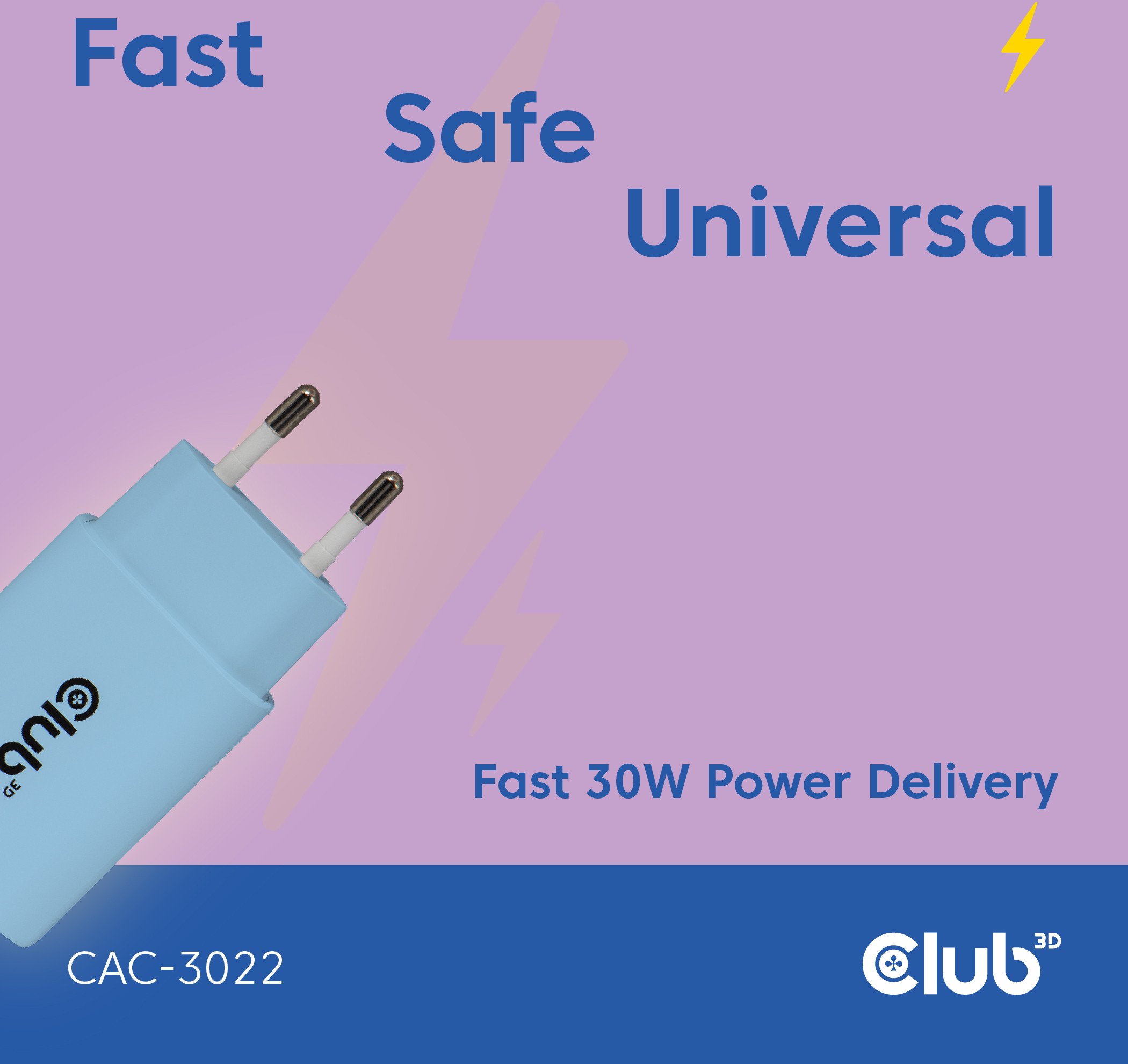 Karikues USB-C Club3D Lifestyle, 30W, set 2 copë, blu