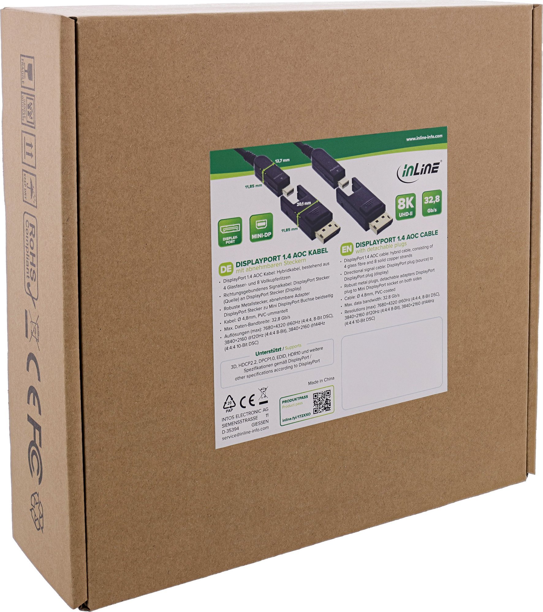 Kabllo DisplayPort InLine AOC 1.4, 8K, 30m, e zezë