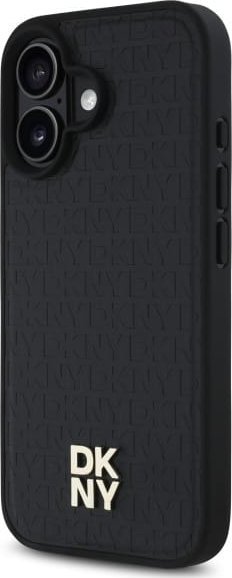 Futrollë telefoni DKNY Leather Repeat Pattern Case, MagSafe për iPhone 16, e zezë