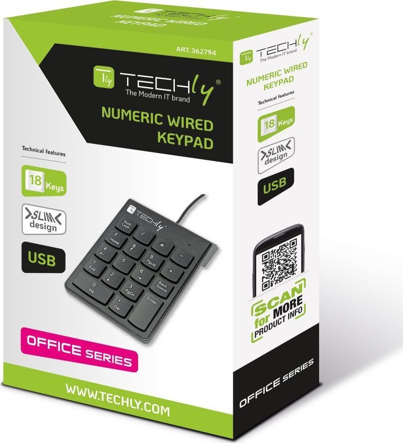 Tastierë Techly SLIM, numerike, me kabllo, PL, e zezë