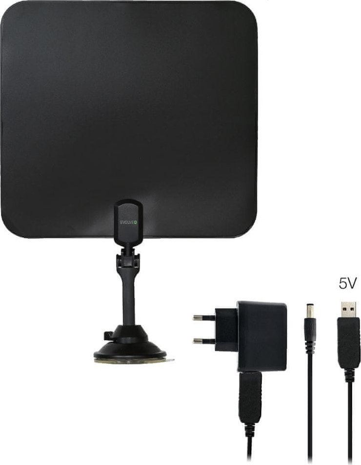 Antena e brendshme Evolveo Antenna Xany 2C LTE, filtër LTE, për TV digjital dhe analog, e zezë
