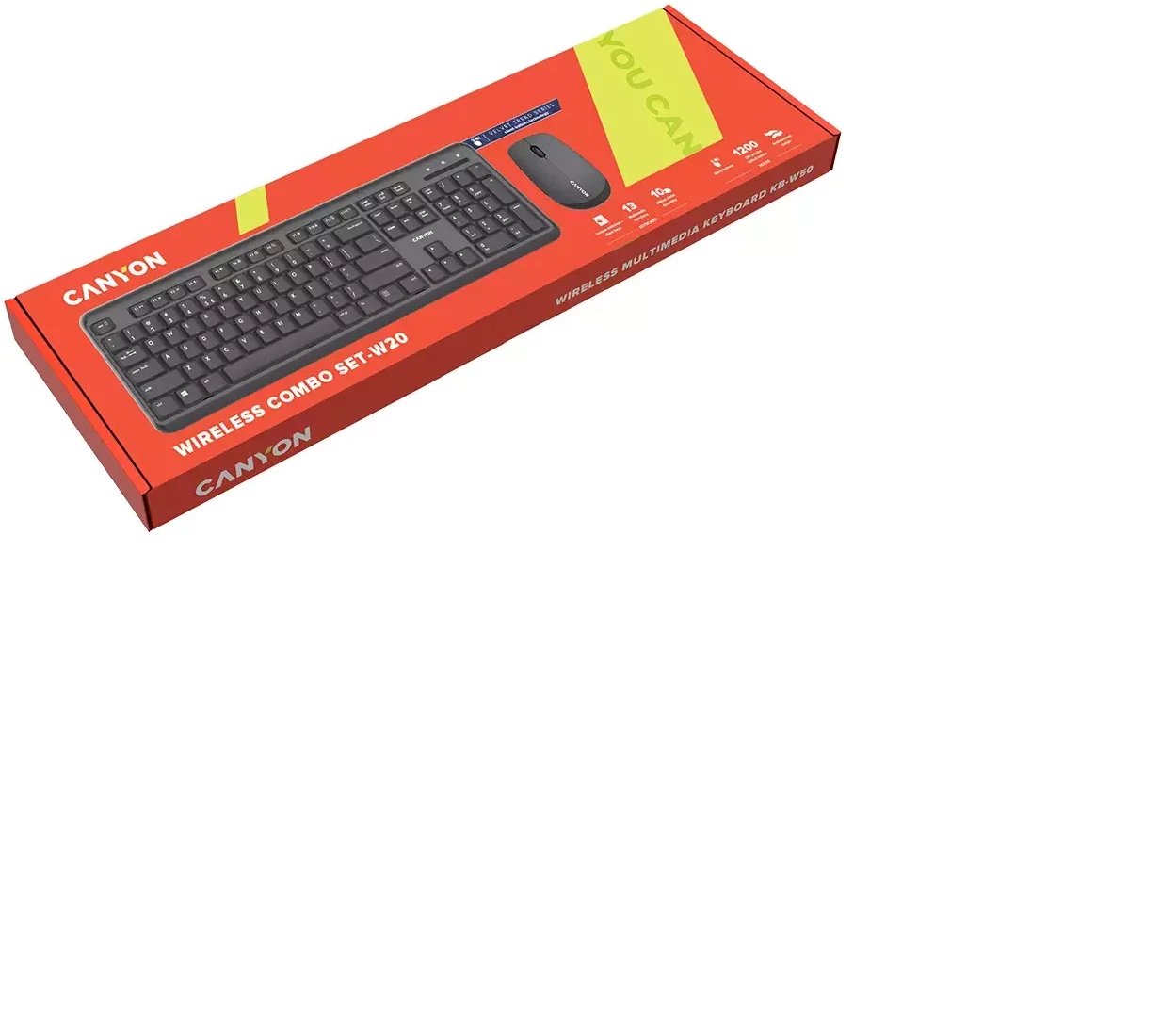 Set tastierë dhe maus wireless Canyon, 2.4 GHz, 1200 DPI, i zi