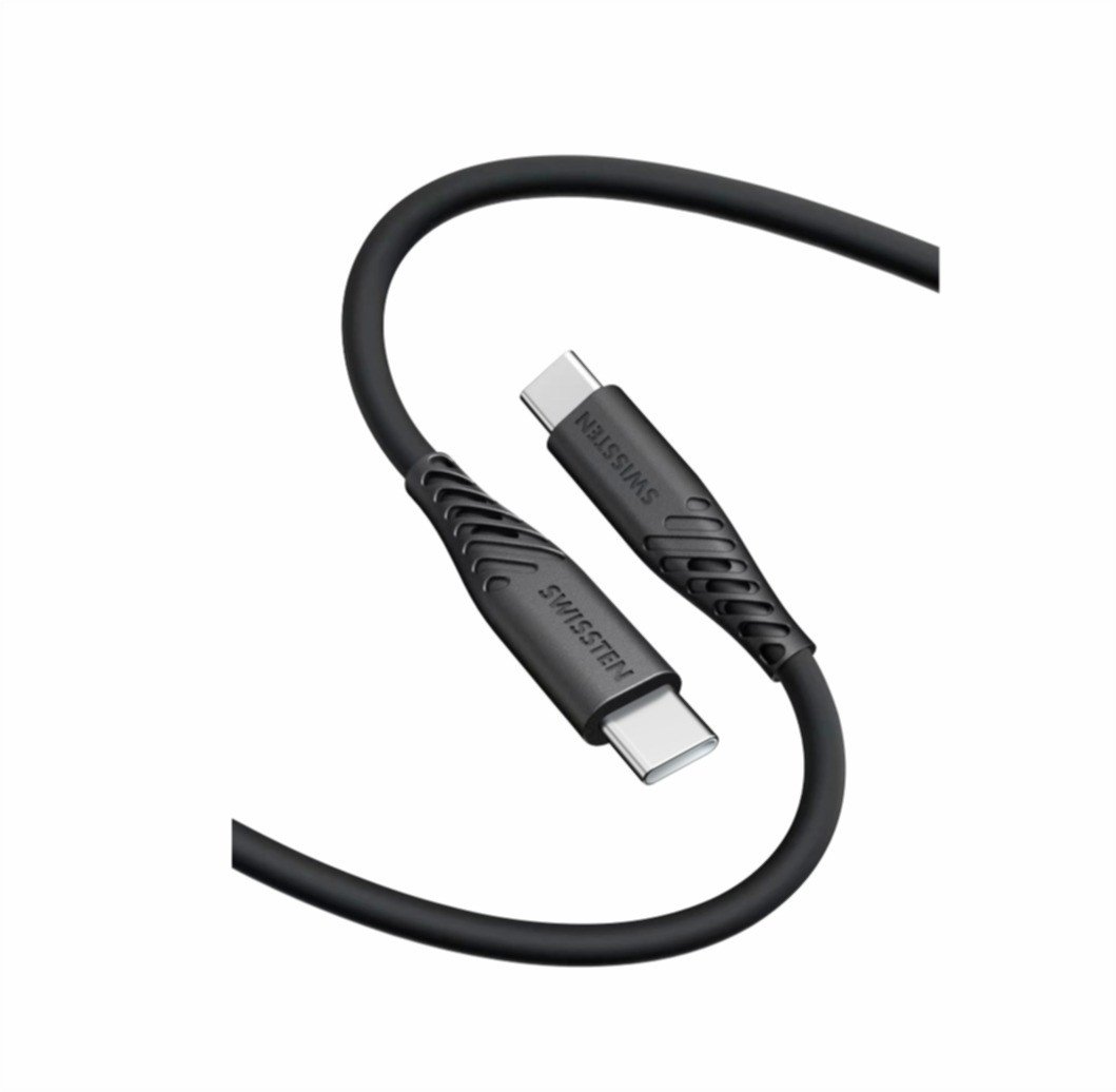 Kabllo USB Swissten Soft Silicone, USB C në USB C, 0.4m, 60W, e zezë
