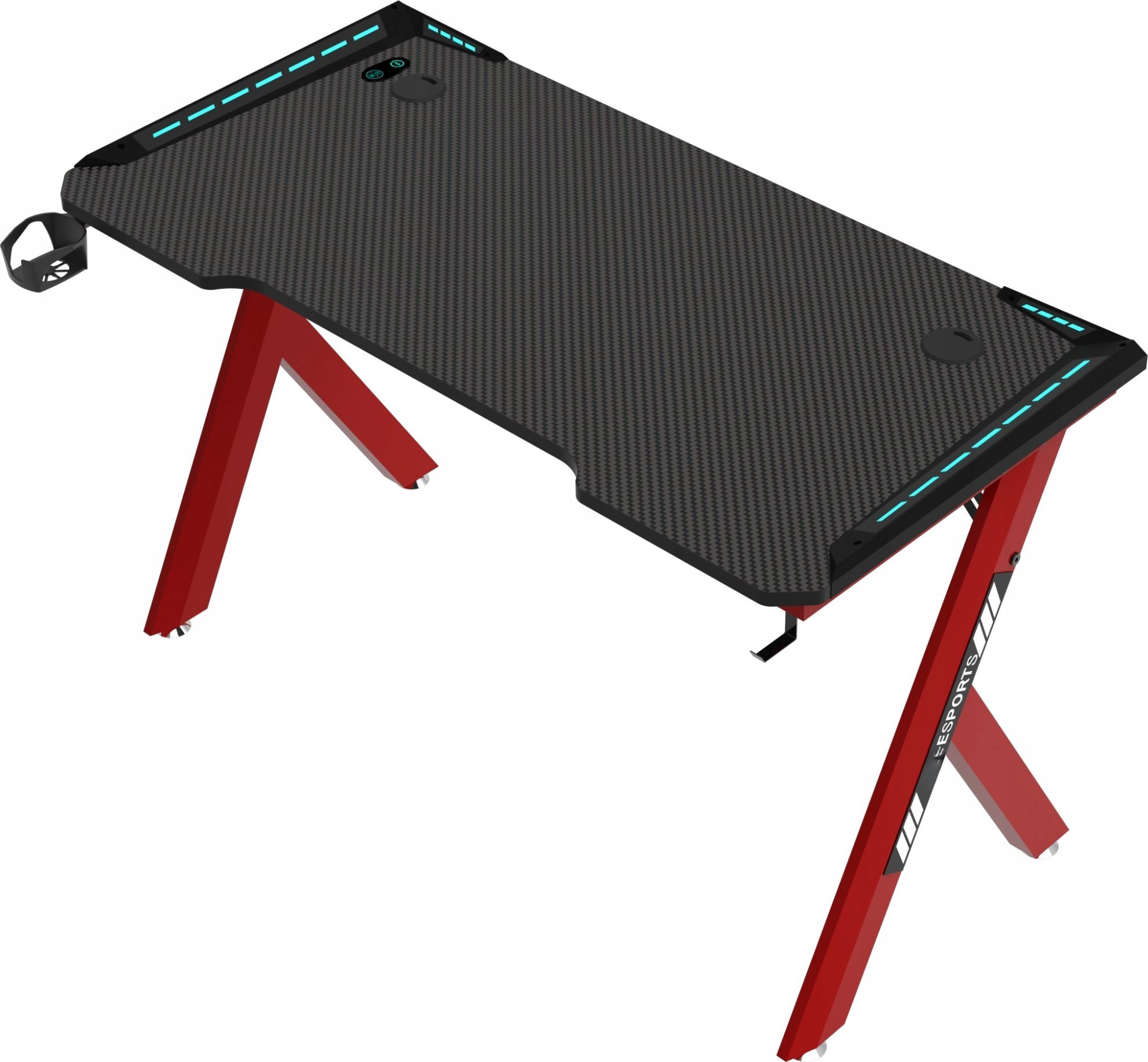 Tavolinë gaming Cortek RGB 140cm, 140x60cm, me ndriçim RGB, e zezë e kuqe 2