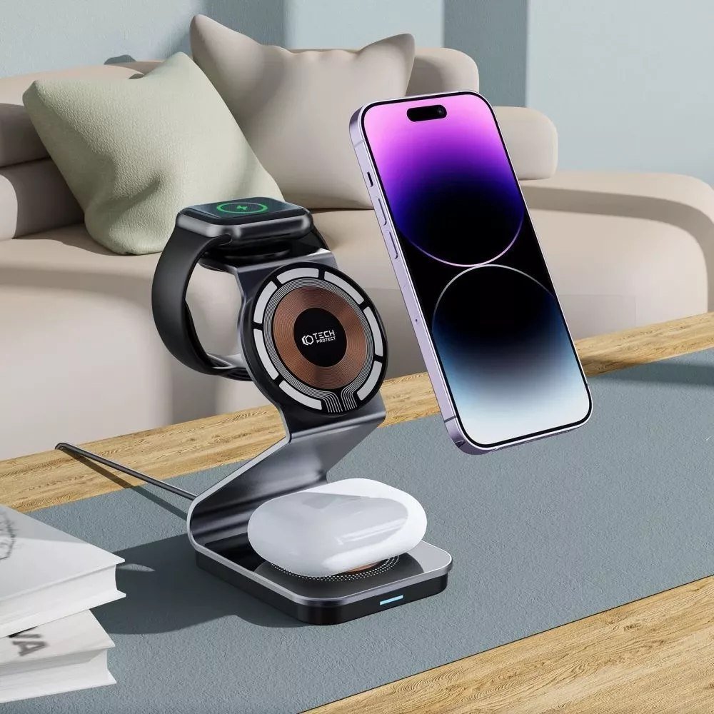 Karikues pa tel 3n1 MagSafe Qi, 15W, për iPhone Apple Watch AirPods, i bardhë