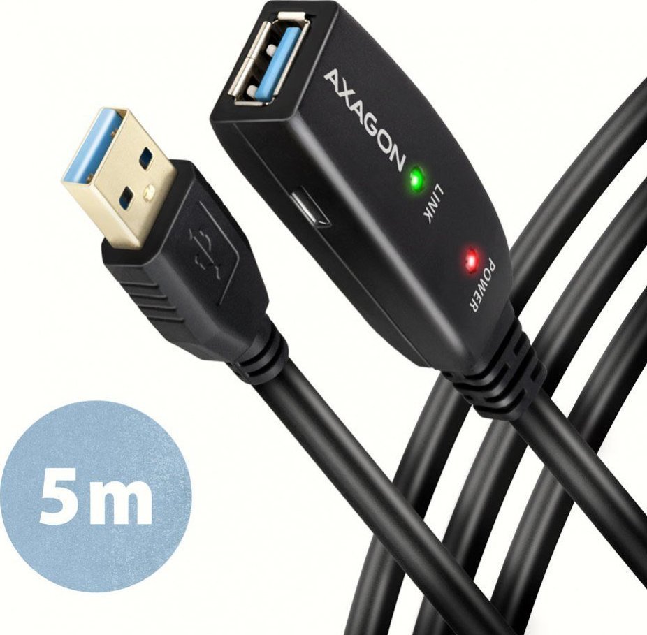 Kabllo USB Axagon ADR-305, USB A në USB A, 5 m, e zezë