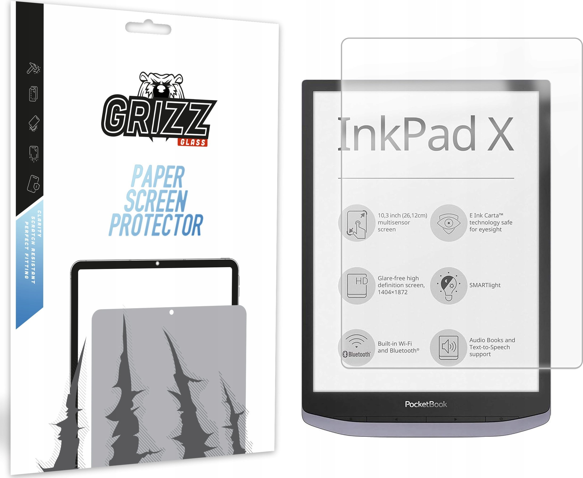 Folie mbrojtëse Grizz PaperScreen për PocketBook InkPad X, anti-shenjë gishtash, mat, transparente