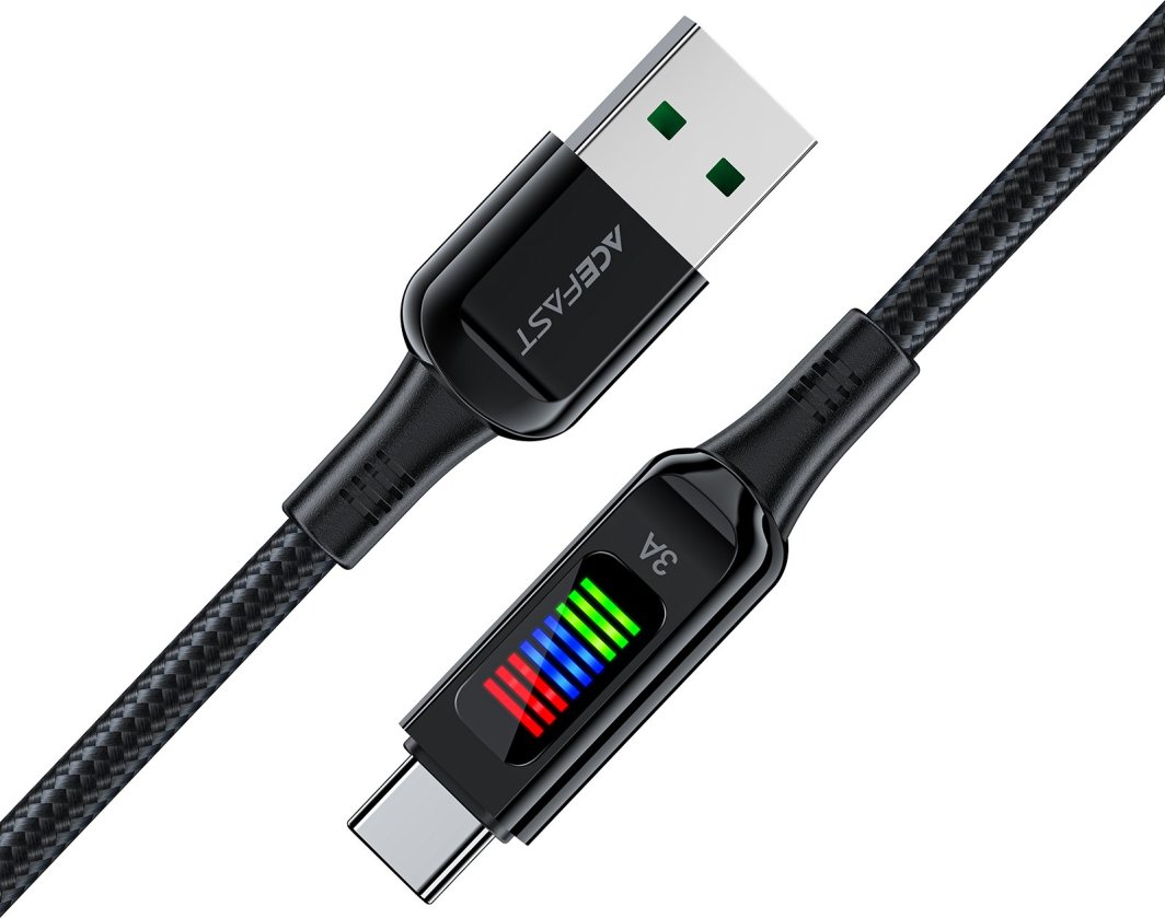 Kabllo karikimi Acefast C7-04 USB A në USB C, 60W, 1.2m, me ekran, e zezë
