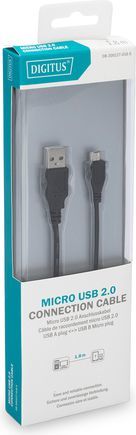 Kabllo USB Digitus USB-A - microUSB, 1.8 m, e zezë