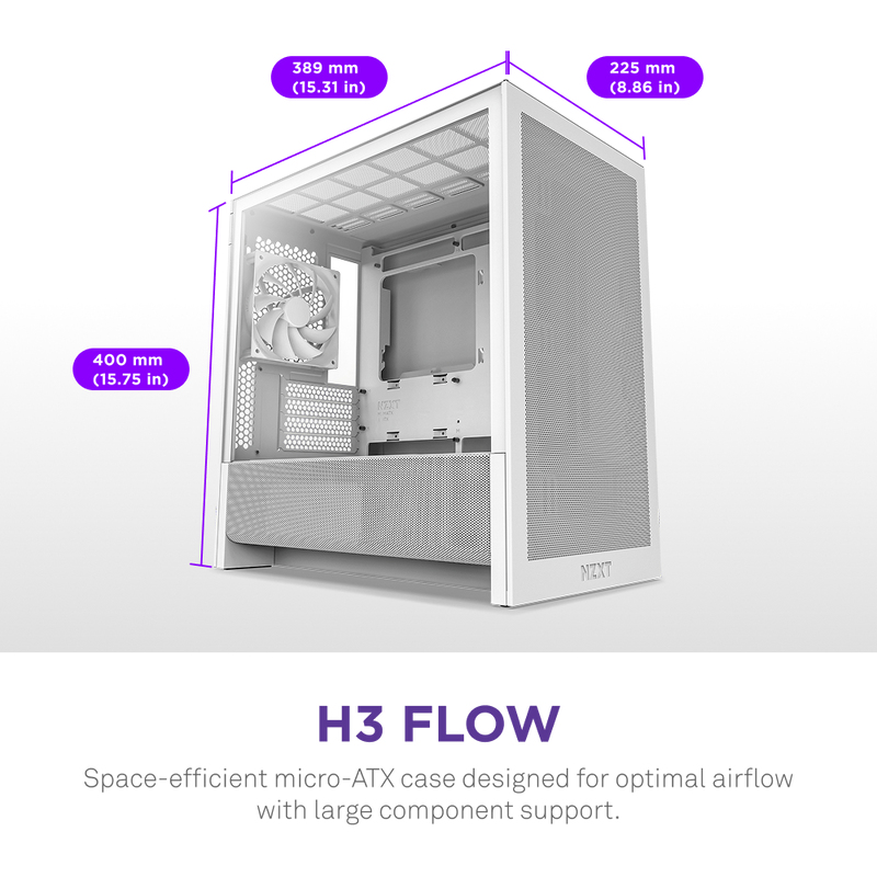 NZXT H3 Flow (CC-H31FW-01) – Kasë kompjuteri – Mid-Tower – e bardhë