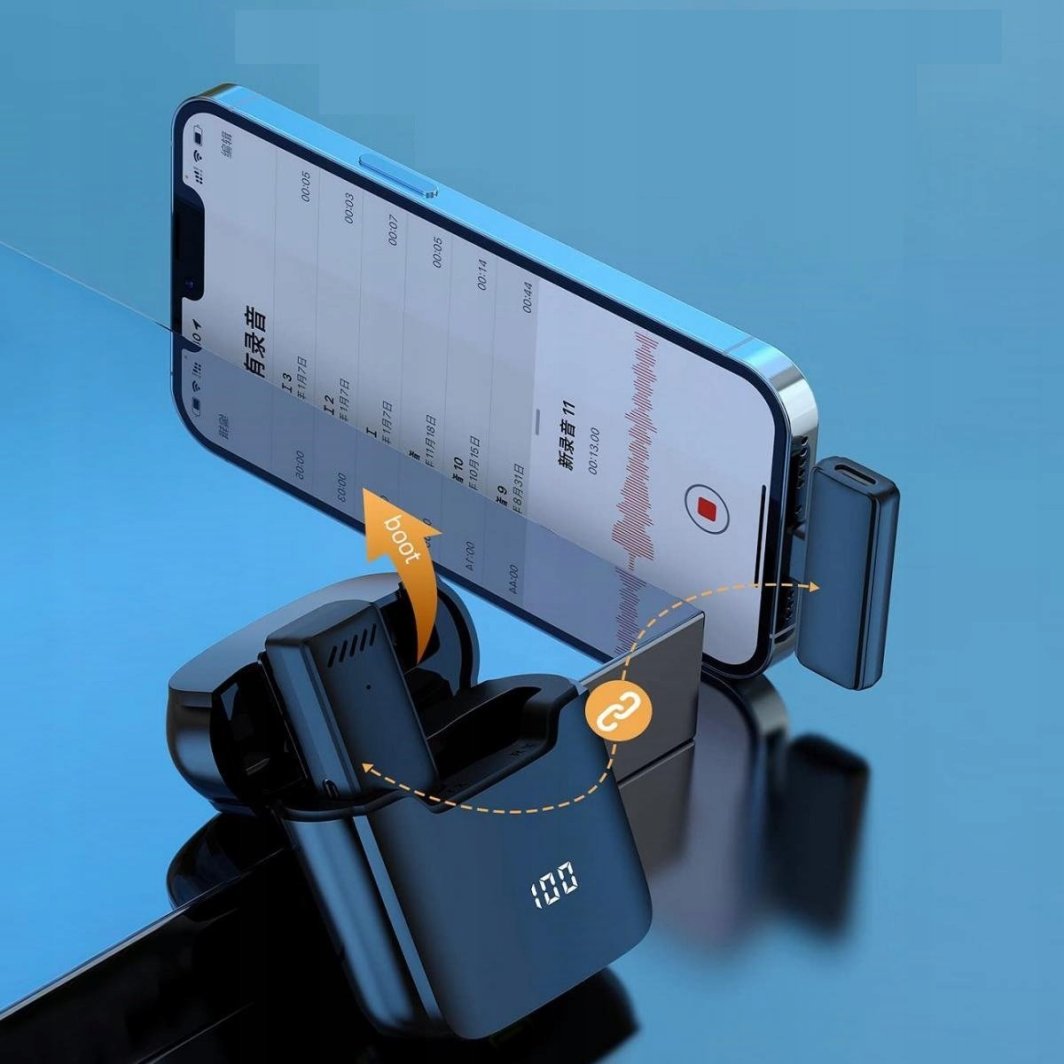 Mikrofon wireless lavalier S11, lidhje Lightning, kuti karikimi, i zi