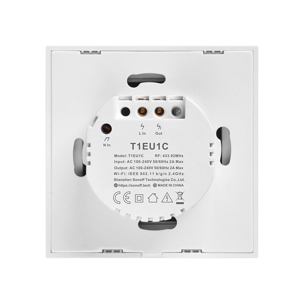 Ndërprerës Inteligjent me Prekje SONOFF T1 EU TX, Wireless + RF 433, 1 Kanal, i Përshtatshëm me iOS/Android, Amazon Alexa/Google Assistant, me Panel Xhami, i Bardhë.