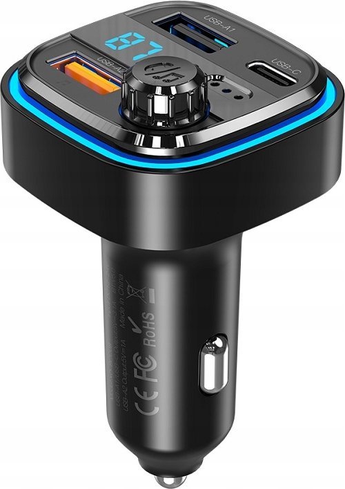 Transmetues FM Bluetooth për veturë XO, karikues me USB C dhe 2x USB, i zi