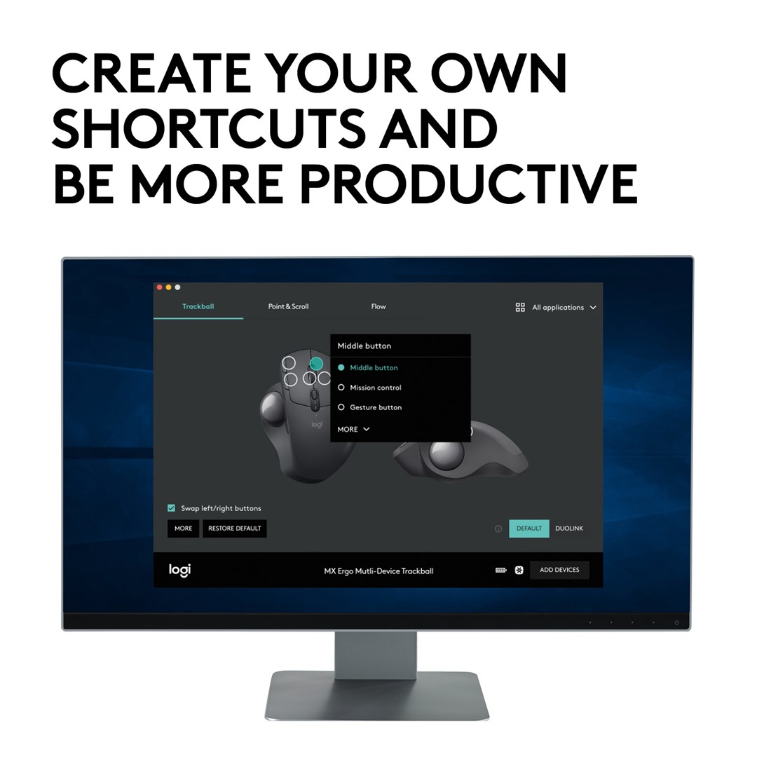 Maus Logitech MX Ergo, RF Wireless+Bluetooth, ergonomik, i zi