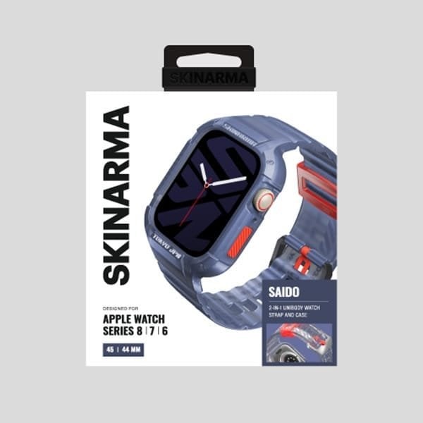 Rrip me kuti Skinarma Saido 2in1 për Apple Watch 45 44mm, plastike dhe çelik inox, blu e errët