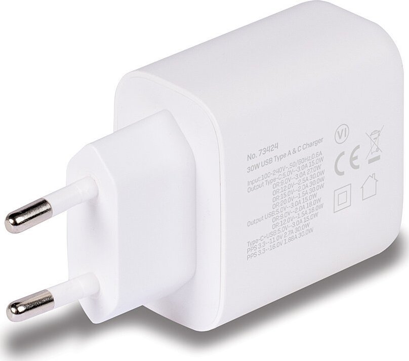 Karikues muri Lindy 73424, 30W, USB dhe USB Type C, i bardhë