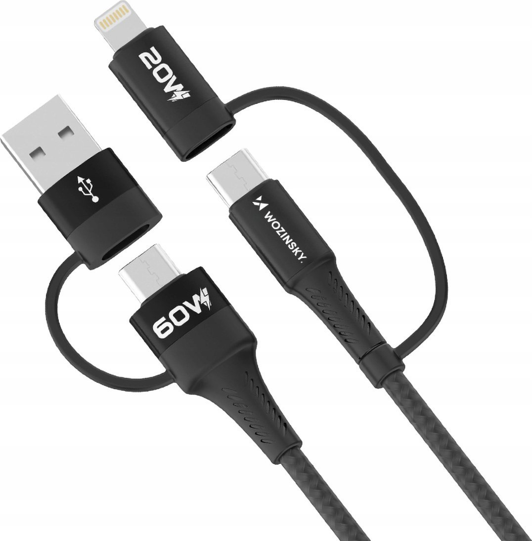 Kabllo karikimi Wozinsky WNBAA 4in1, 60W, 1m, e zezë