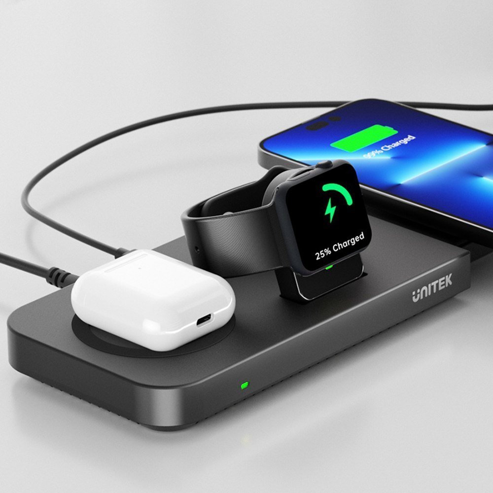 Karikues wireless Unitek, stacion 3 në 1, 48W, i zi