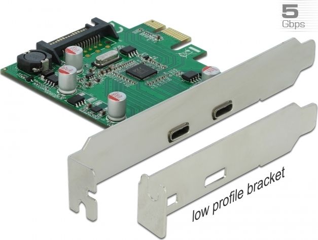 Kartë kontrolluese Delock PCIe 2.0 x1 90493, 2x USB C 3.2 Gen 1, 5 Gbps