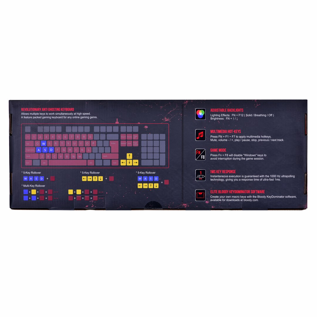 Tastierë Gaming A4 Tech B140N, USB, RGB, e zezë