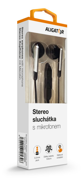 Kufje stereo Aligator AE008, me kabllo 3,5 mm dhe mikrofon, e zezë
