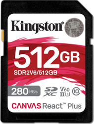 Kartë MicroSDXC Kingston Canvas React Plus (SDR2V6/512GB), 512 GB, Class 10, UHS-II/U3 V60