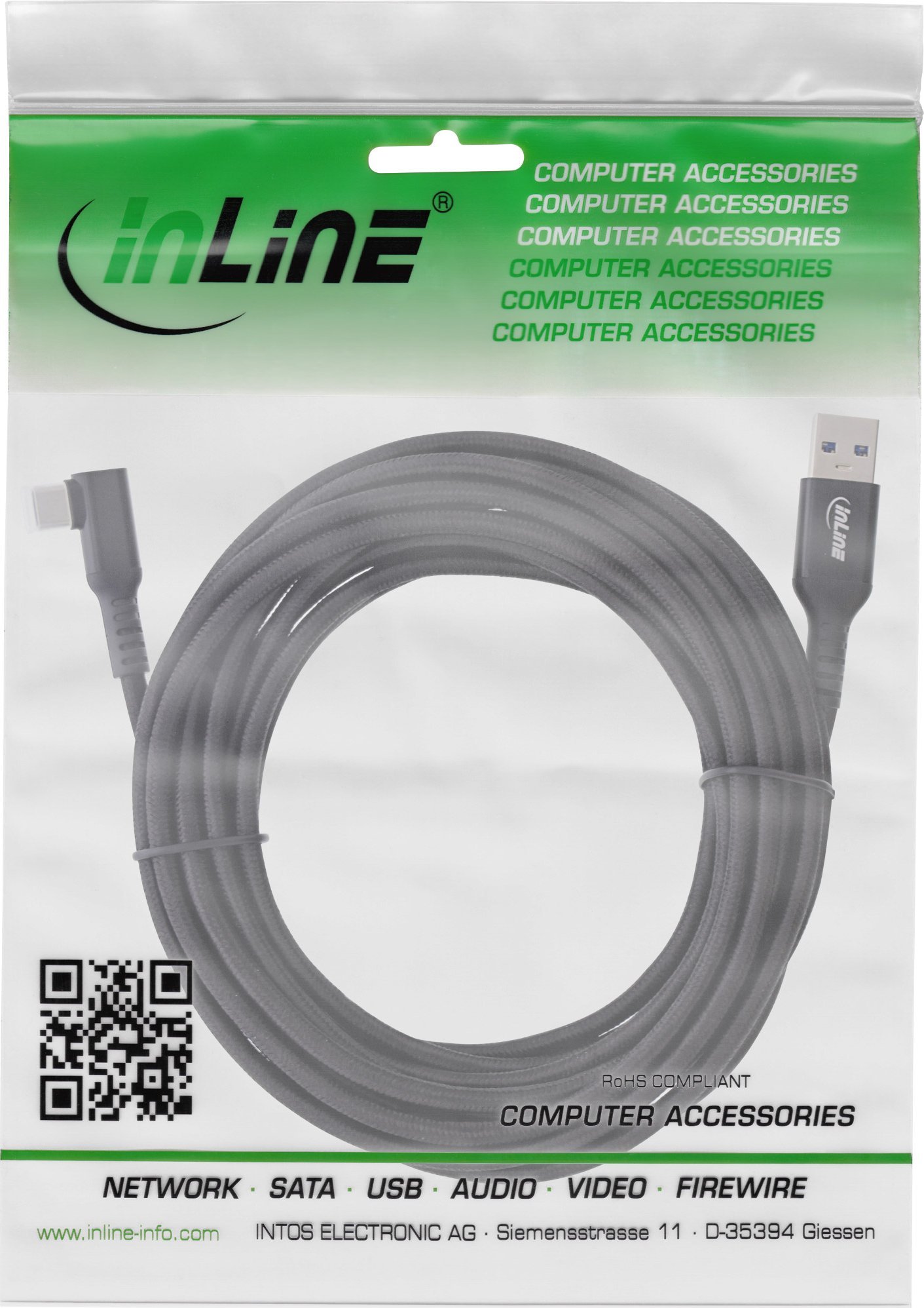 Kabllo USB InLine USB 3.2 Gen 1, USB C në USB A, 5m, e zezë