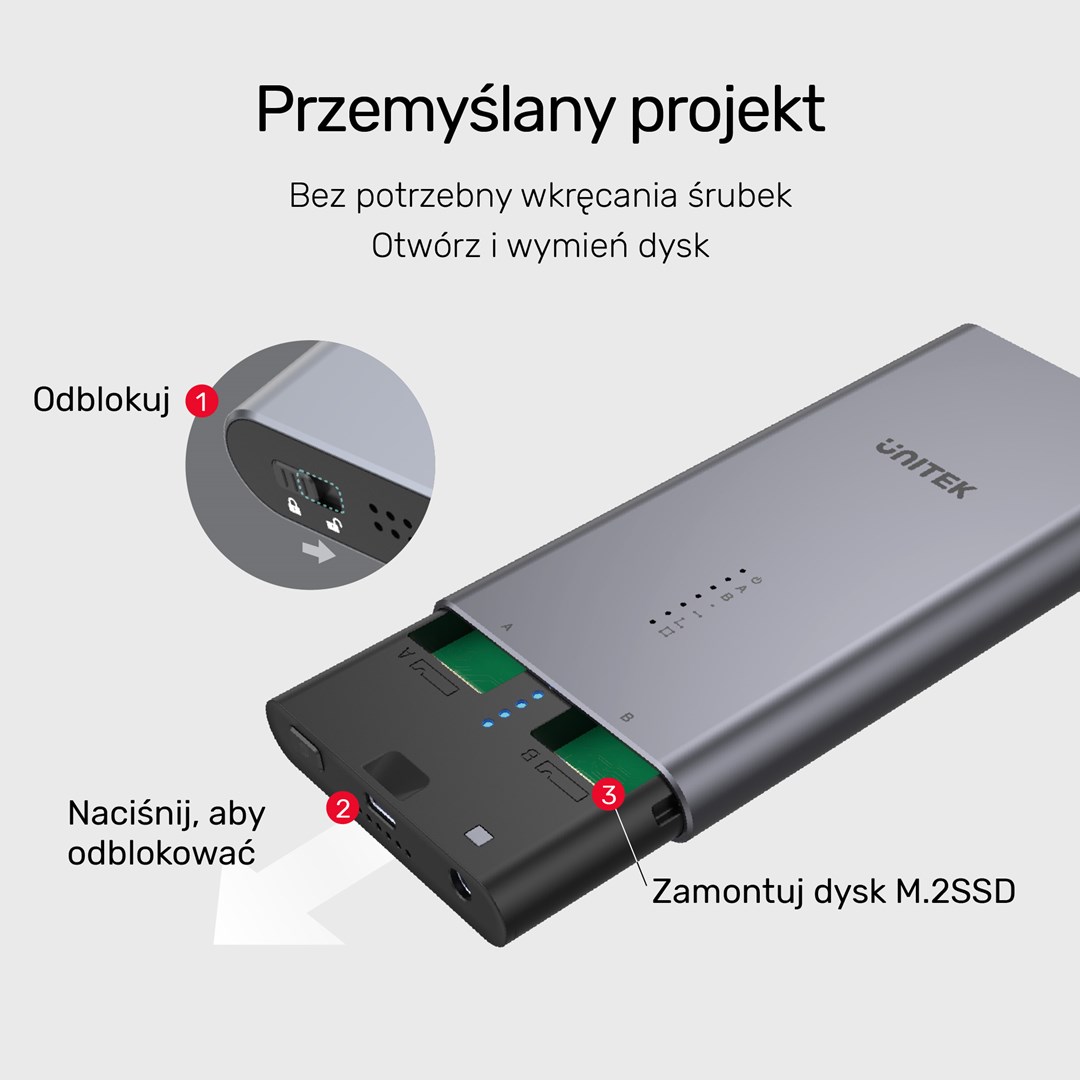 Kuti eksternale SSD Unitek S1206A, USB C 3.2 Gen 2, për M.2 PCIe NVMe, argjendtë
