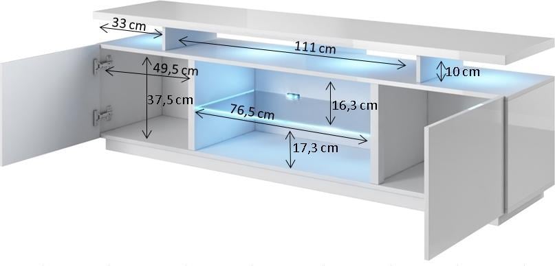Kabinet TV Coma Meble Eva, 180x40x56 cm, PAL MDF, e zezë me shkëlqim