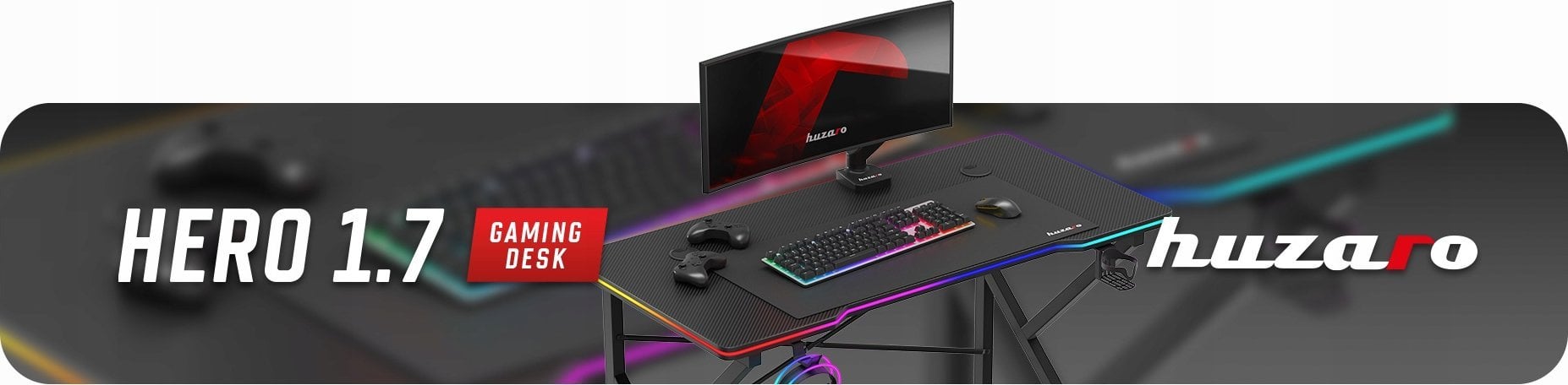 Tavolinë gaming Huzaro Hero 1.7 RGB, 140cm, me ndriçim RGB, e zezë