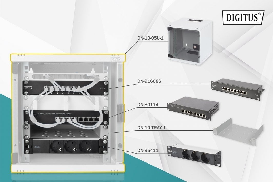 Set rrjeti Digitus Network Set, kabinet muri 10" 6U, 312 x 300 mm, gri