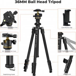 Tripod fotografik K&amp;F Concept K234A3, me kokë sferike BH-36, me mbajtëse smartphone, alumin