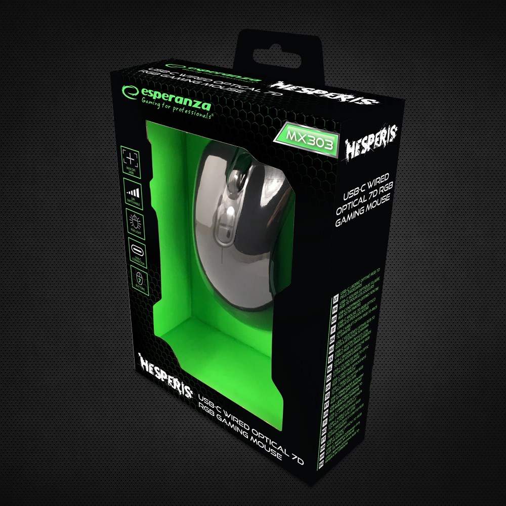 Maus Esperanza EGM303, Gaming, USB Type-C, i zi