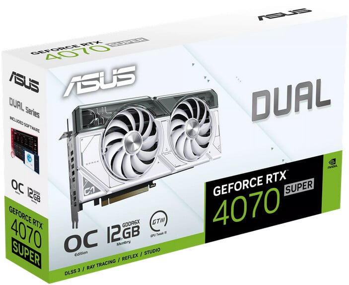 Kartelë grafike ASUS Dual GeForce RTX 4070 SUPER White OC Edition, 12GB GDDR6X