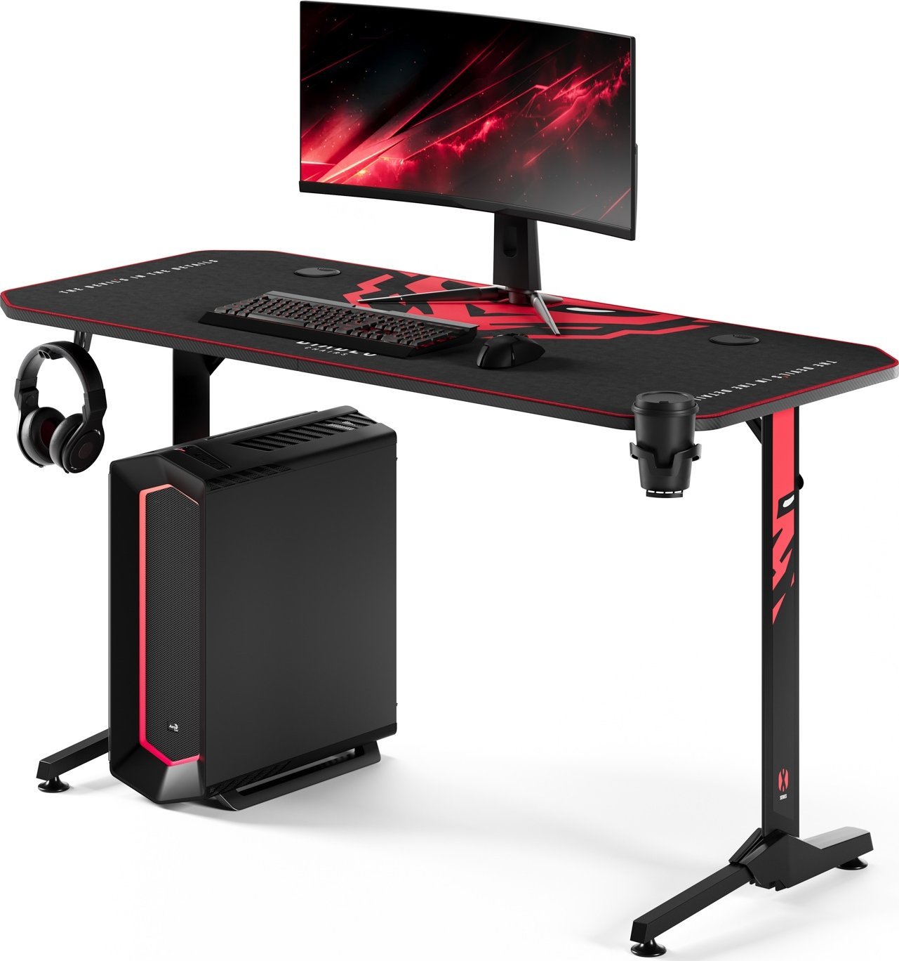 Tavolinë gaming Diablo X-mate 1400, 140cm, me mbajtëse dhe pad, e zezë