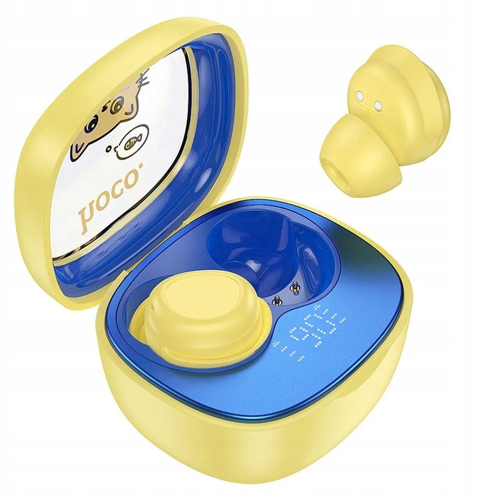 Kufje wireless in ear Hoco EW111 TWS për fëmijë, Bluetooth 5.4, me kuti karikimi, të verdha