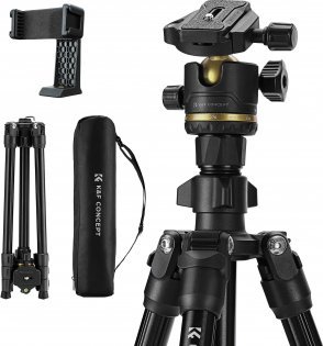 Tripod fotografik K&amp;F Concept K234A3, me kokë sferike BH-36, me mbajtëse smartphone, alumin