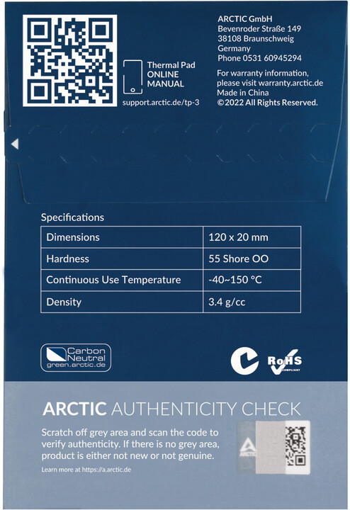 Pad termik Arctic TP-3, Thermal Pad 120x20x0.5mm, 4 copë
